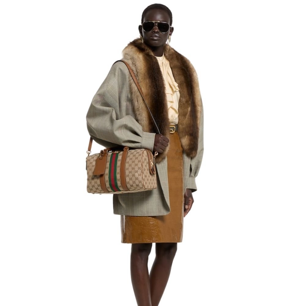 Gucci Ophidia Medium Boston Bag Beige And Brown GG Canvas 30Cm 857595 FAFUF 9870