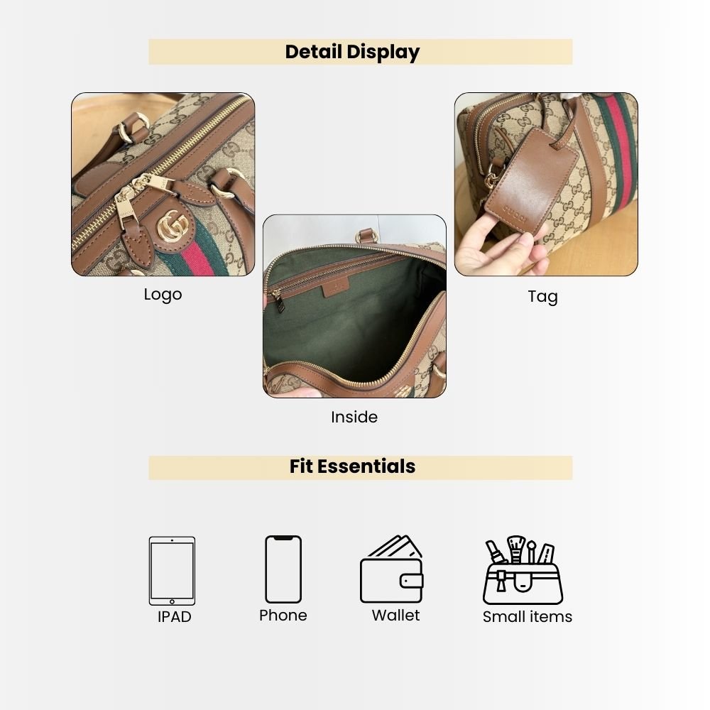 Gucci Ophidia Medium Boston Bag Beige And Brown GG Canvas 30Cm 857595 FAFUF 9870