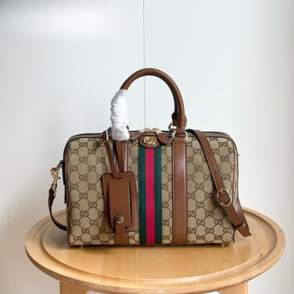 Gucci Ophidia Medium Boston Bag Beige And Brown GG Canvas 30Cm 857595 FAFUF 9870