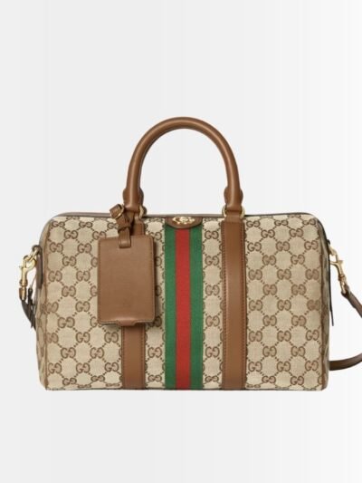 Gucci Ophidia Medium Boston Bag Beige And Brown GG Canvas 30Cm ‎857595 FAFUF 9870