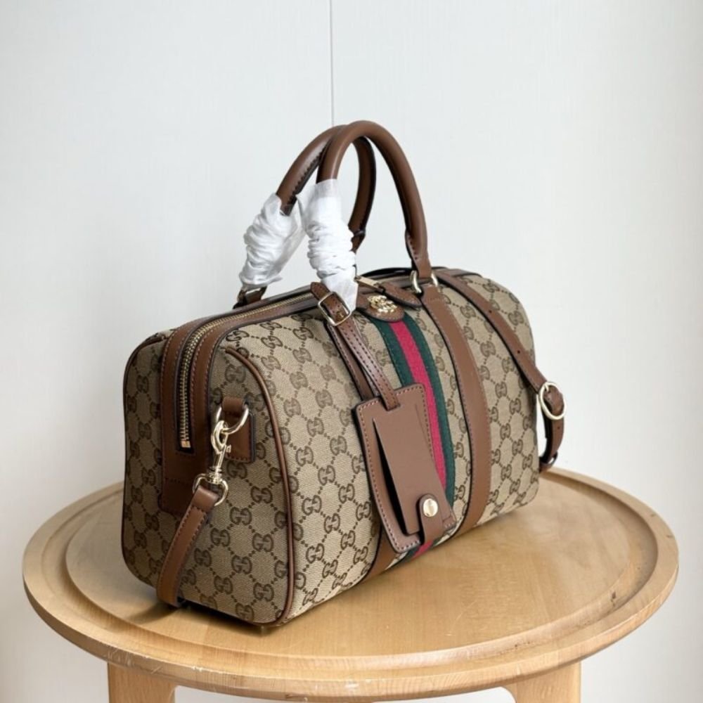 Gucci Ophidia Medium Boston Bag Beige And Brown GG Canvas 30Cm 857595 FAFUF 9870
