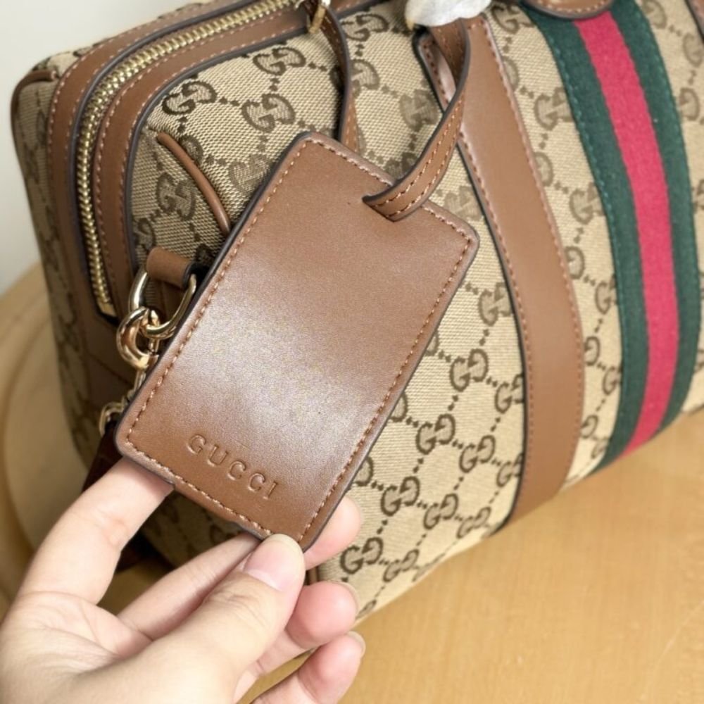 Gucci Ophidia Medium Boston Bag Beige And Brown GG Canvas 30Cm 857595 FAFUF 9870