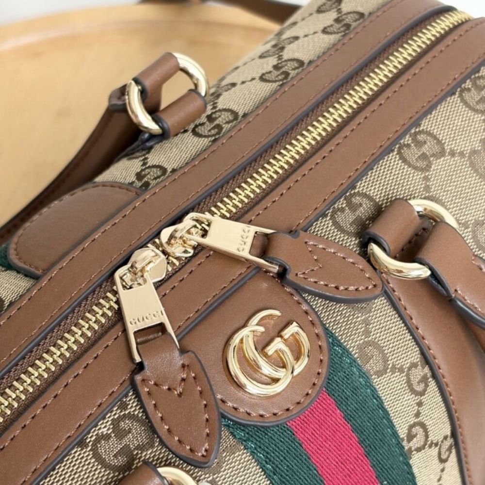 Gucci Ophidia Medium Boston Bag Beige And Brown GG Canvas 30Cm 857595 FAFUF 9870