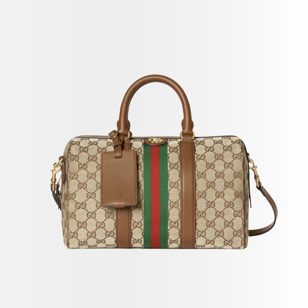 Gucci Ophidia Medium Boston Bag Beige And Brown GG Canvas 30Cm 857595 FAFUF 9870