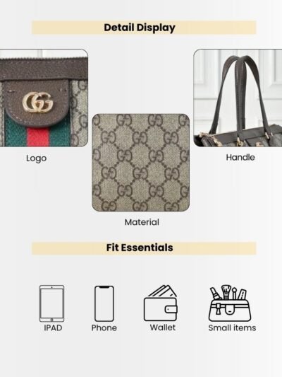 Gucci Ophidia Medium Tote Bag Beige Ebony 33cm 524537 K05NB 8745