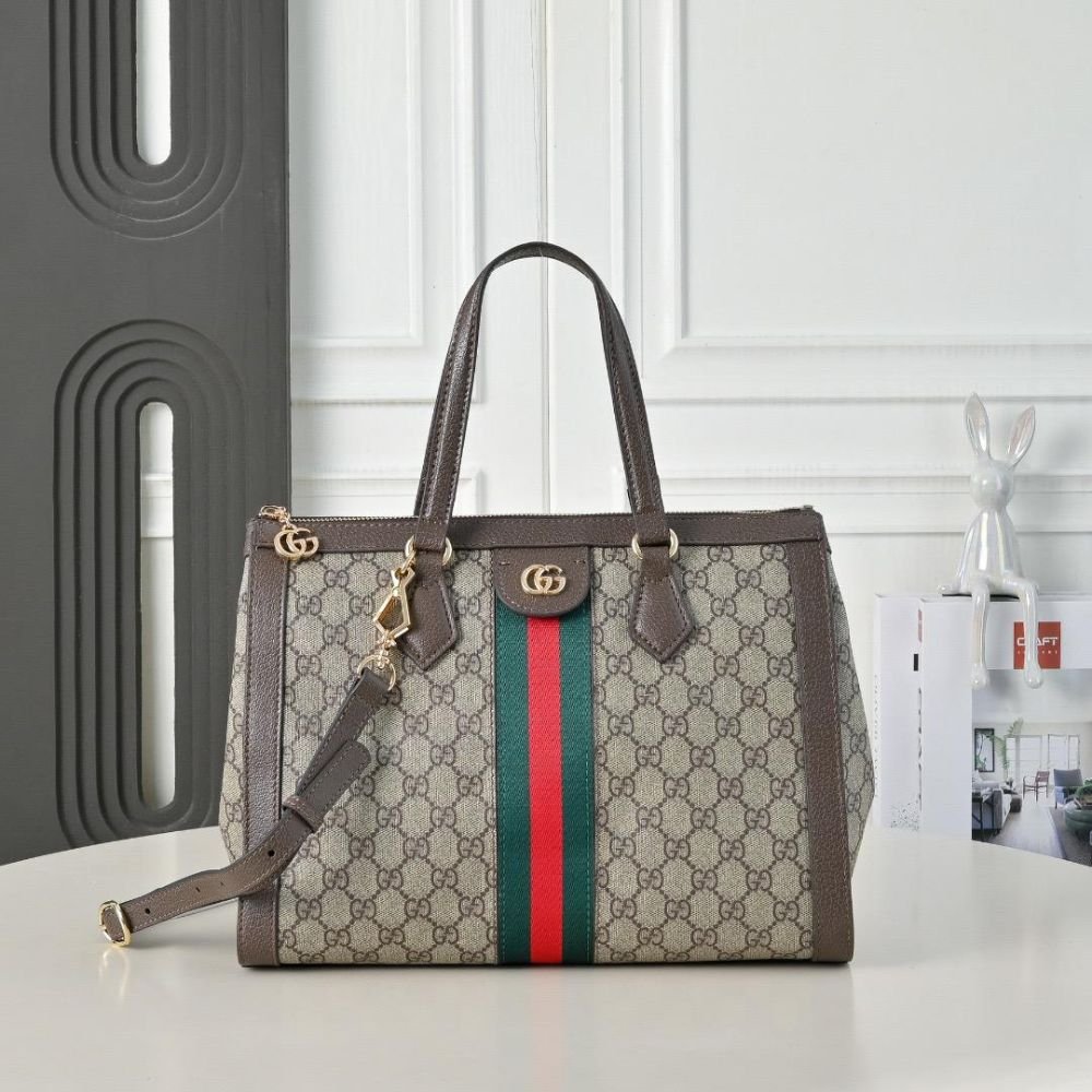 Gucci Ophidia Medium Tote Bag Beige Ebony 33cm 524537 K05NB 8745