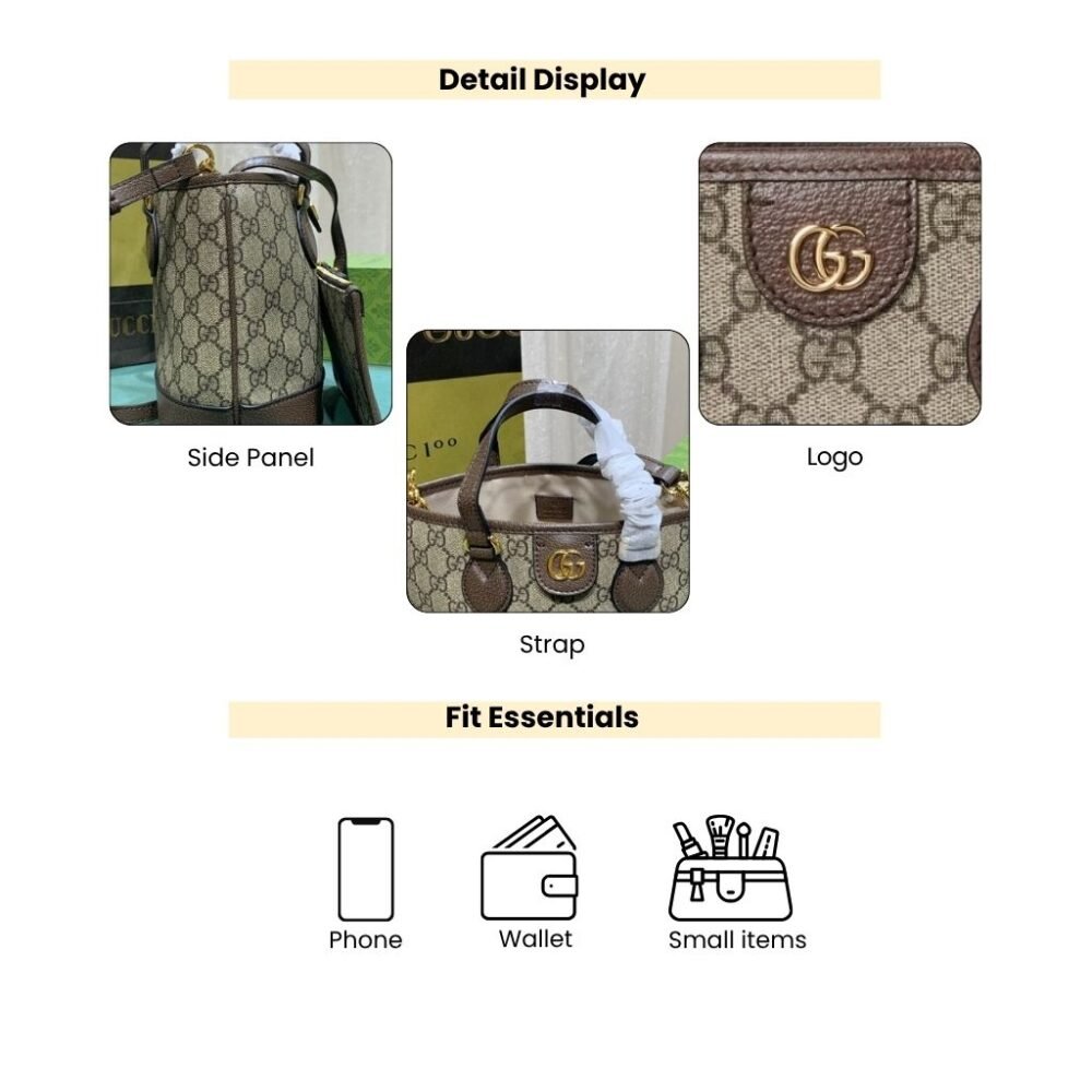 Gucci Ophidia Mini Tote Bag Beige And Ebony 22Cm 811716 K9GSG 8358