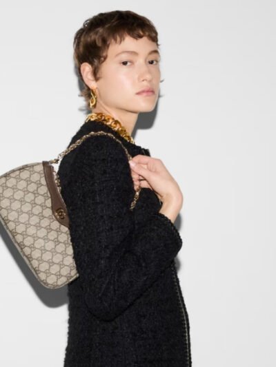 Gucci Ophidia Small Shoulder Bag Beige And Dark Brown 25Cm 735132 FABLE 9442