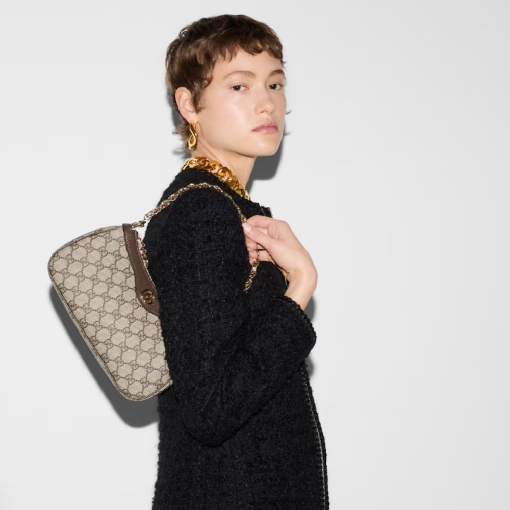 Gucci Ophidia Small Shoulder Bag Beige And Dark Brown 25Cm 735132 FABLE 9442