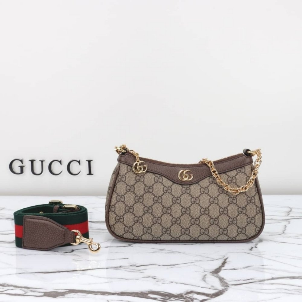 Gucci Ophidia Small Shoulder Bag Beige And Dark Brown 25Cm 735132 FABLE 9442