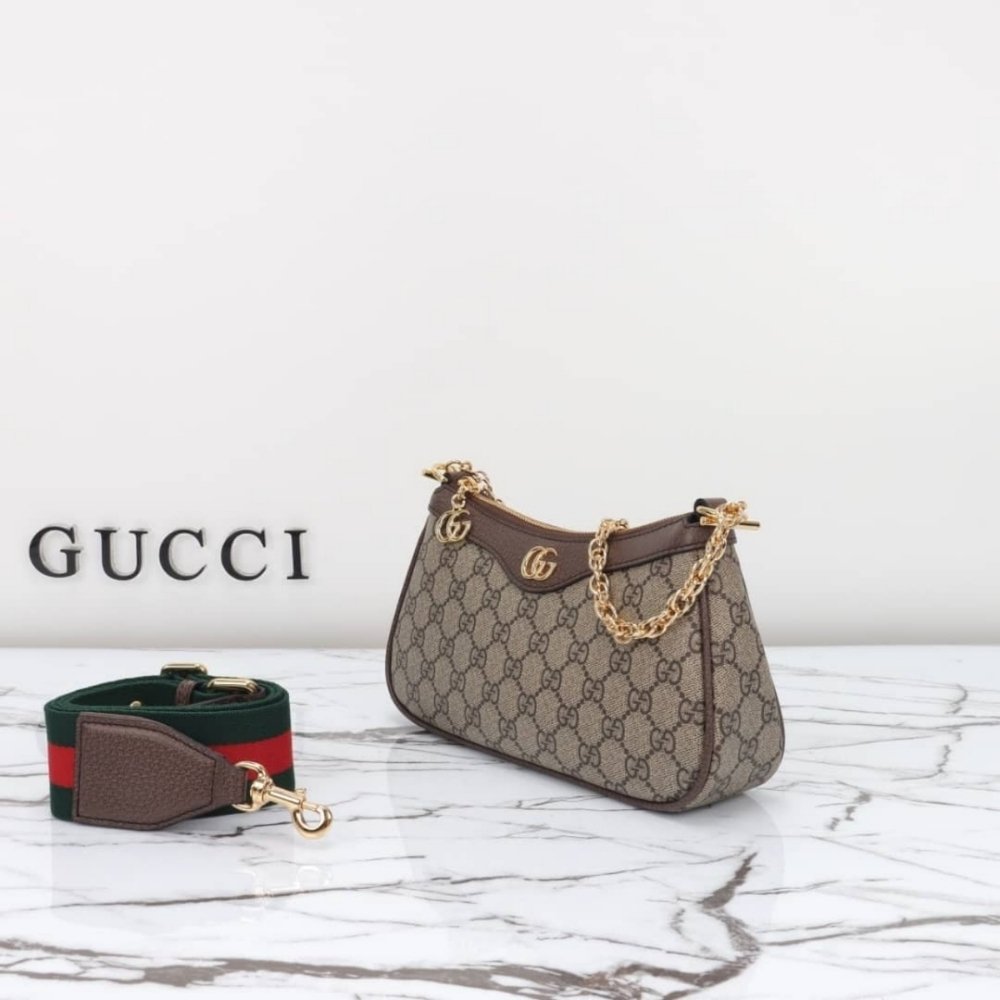 Gucci Ophidia Small Shoulder Bag Beige And Dark Brown 25Cm 735132 FABLE 9442