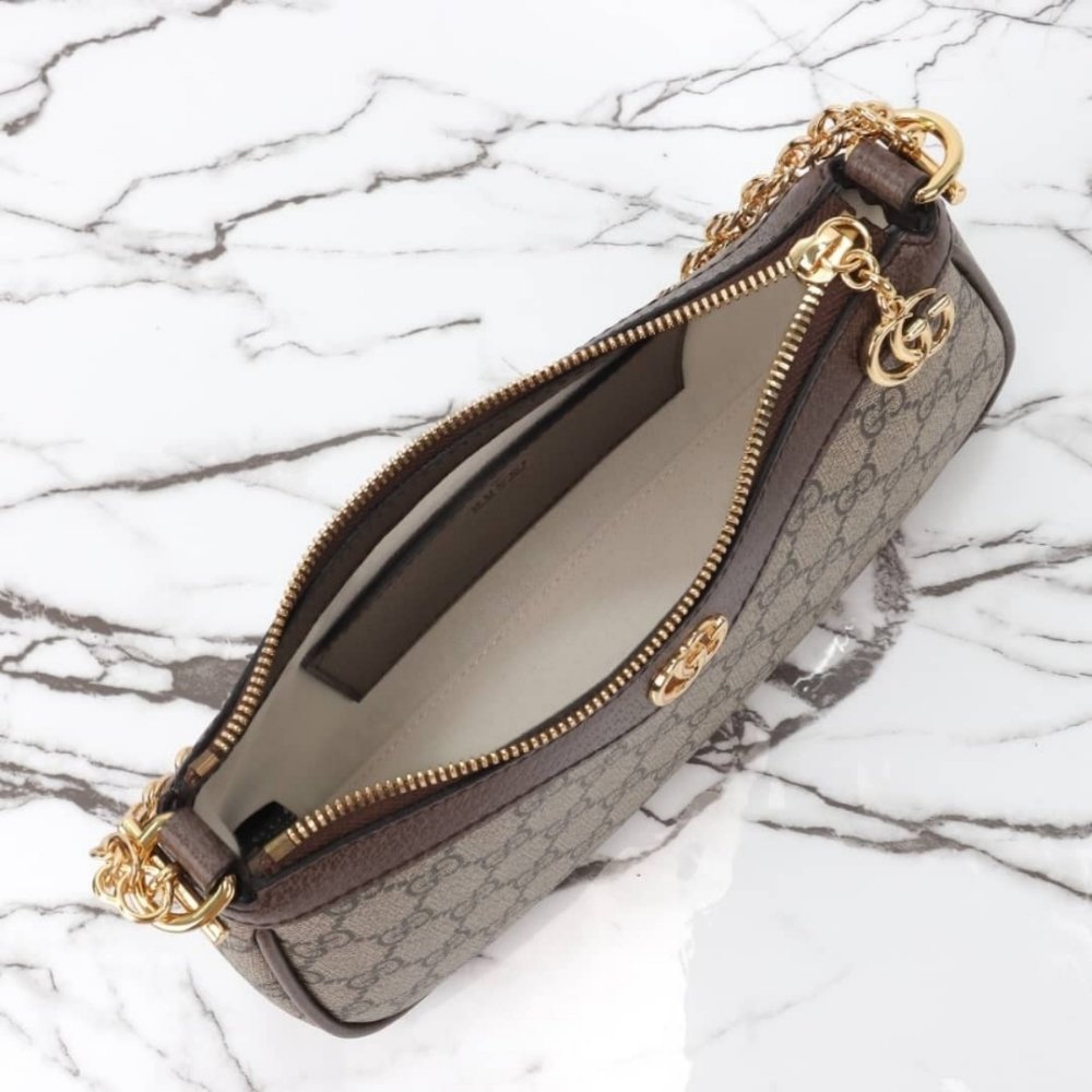 Gucci Ophidia Small Shoulder Bag Beige And Dark Brown 25Cm 735132 FABLE 9442