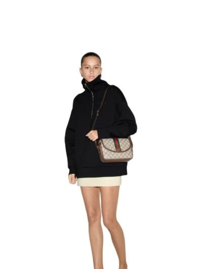 Gucci Ophidia Small Shoulder Bag Beige And Dark Brown GG Supreme 23Cm ‎722117 FAAX3 9789