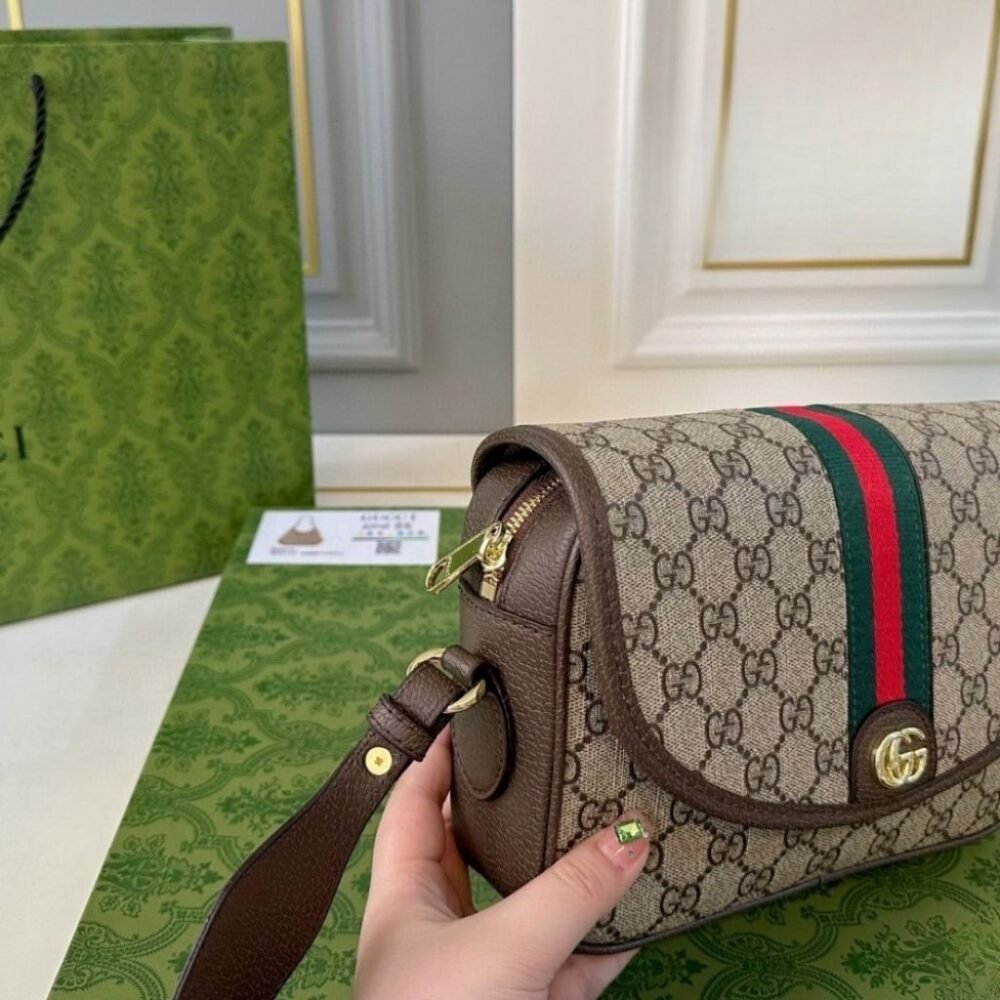 Gucci Ophidia Small Shoulder Bag Beige And Dark Brown GG Supreme 23Cm 722117 FAAX3 9789