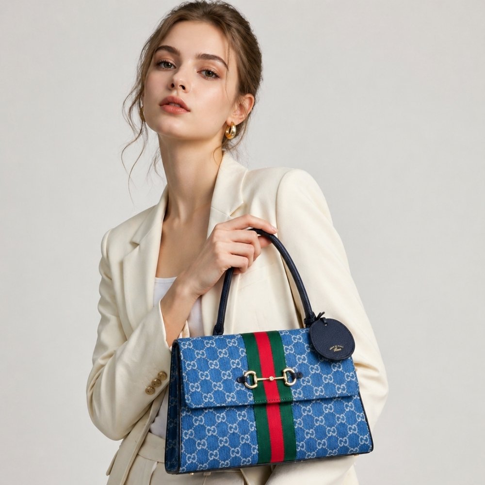 Gucci Paparazzo Medium Top Handle Bag Blue Denim 32Cm
