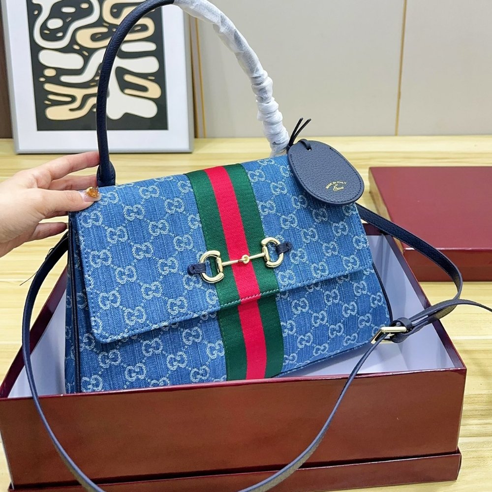 Gucci Paparazzo Medium Top Handle Bag Blue Denim 32Cm