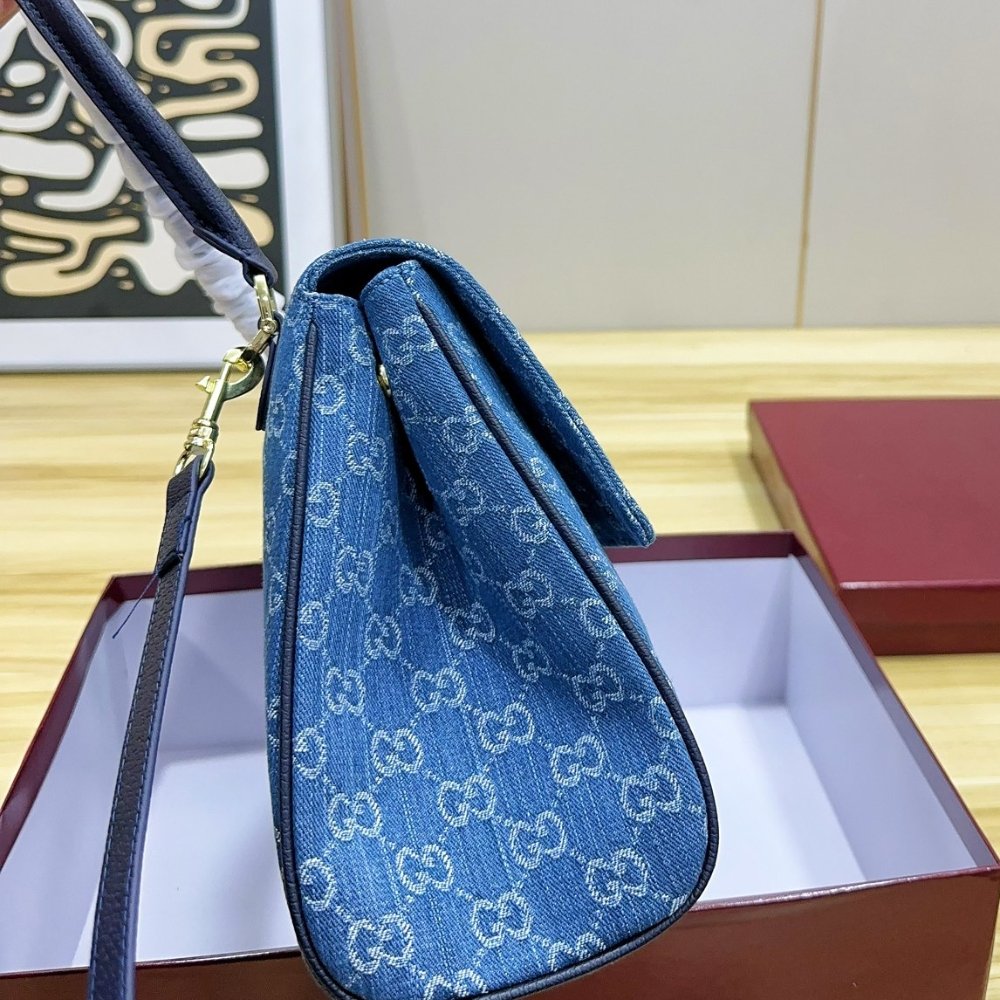 Gucci Paparazzo Medium Top Handle Bag Blue Denim 32Cm