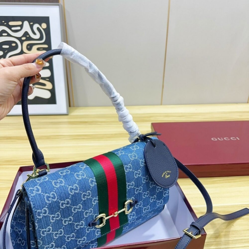 Gucci Paparazzo Medium Top Handle Bag Blue Denim 32Cm