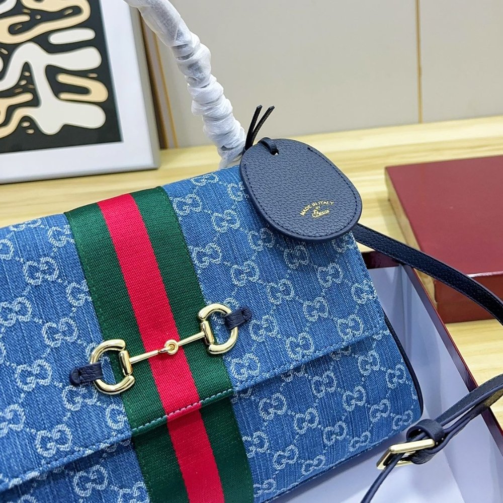 Gucci Paparazzo Medium Top Handle Bag Blue Denim 32Cm