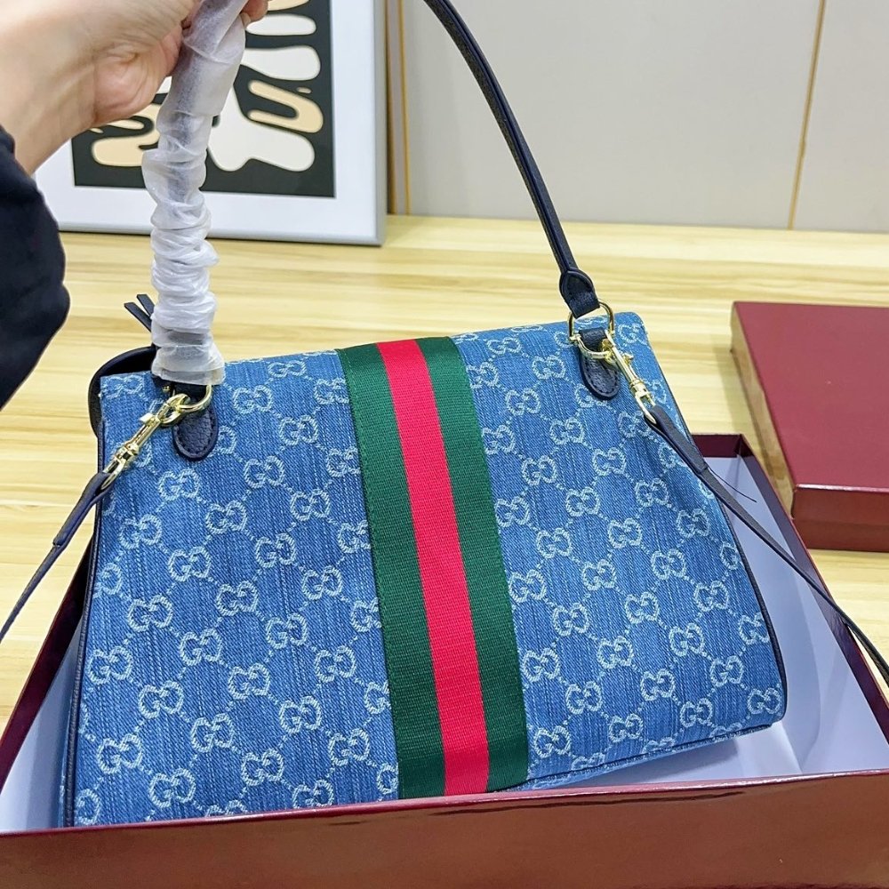 Gucci Paparazzo Medium Top Handle Bag Blue Denim 32Cm