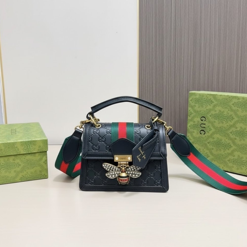 Gucci Queen Margaret GG Mini Top Handle Bag Full Black 20Cm