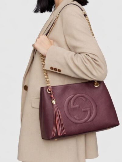 Gucci Soho Chain Medium Shoulder Bag Burgundy 38Cm