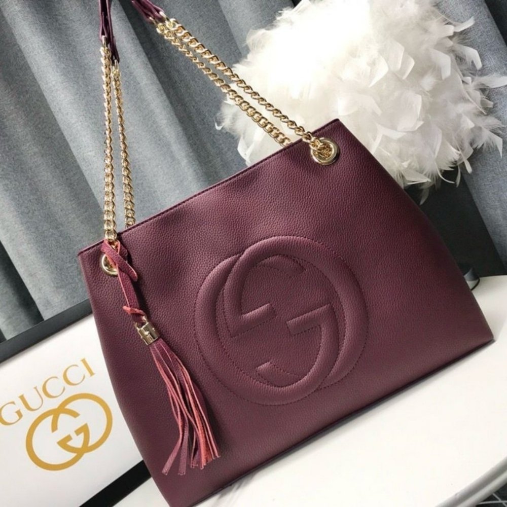 Gucci Soho Chain Medium Shoulder Bag Burgundy 38Cm