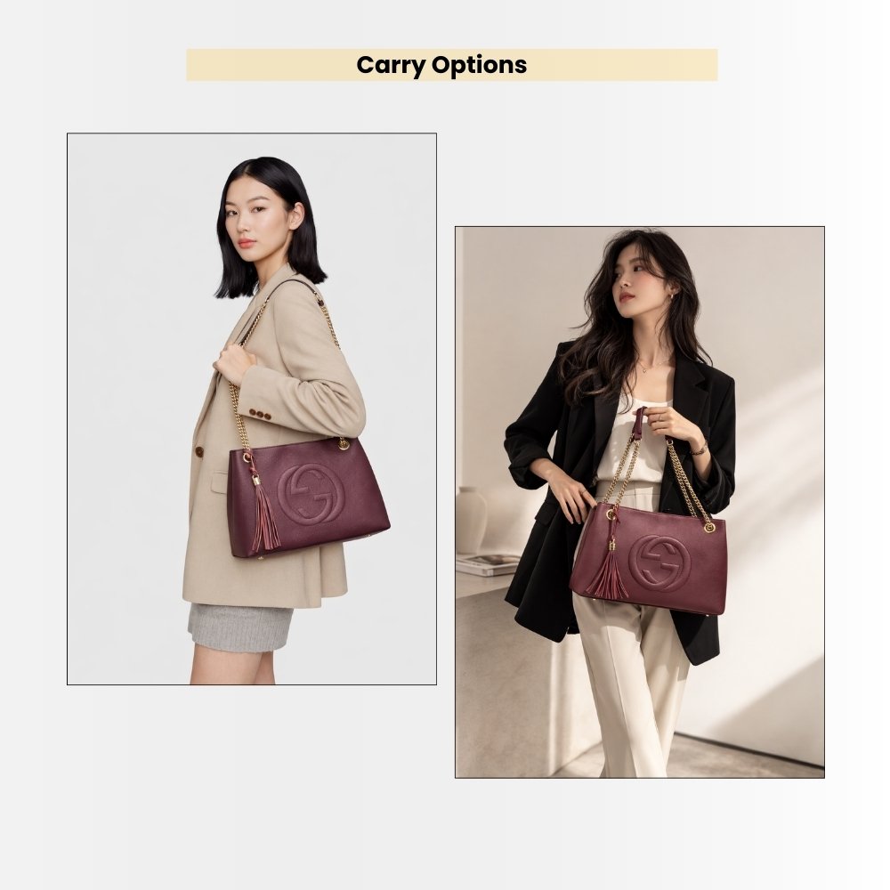 Gucci Soho Chain Medium Shoulder Bag Burgundy 38Cm