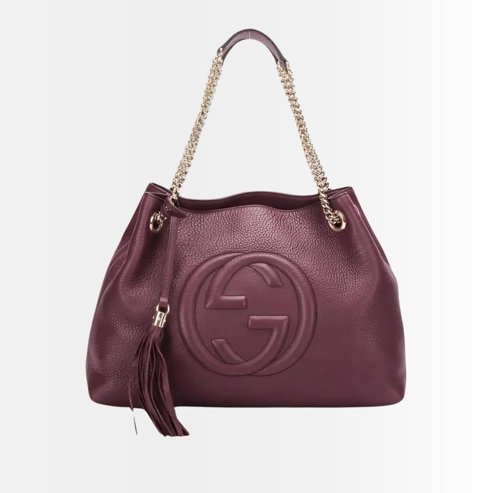 Gucci Soho Chain Medium Shoulder Bag Burgundy 38Cm