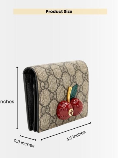 Gucci Supreme Canvas Card Case Wallet With Cherries Black Leather Inside 10Cm 476050