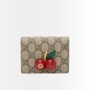 Gucci Supreme Canvas Card Case Wallet With Cherries Black Leather Inside 10Cm 476050