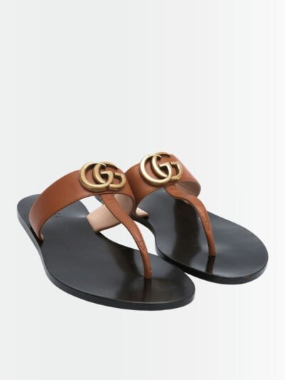 Gucci Thong Sandals With Double G Brown Leather
