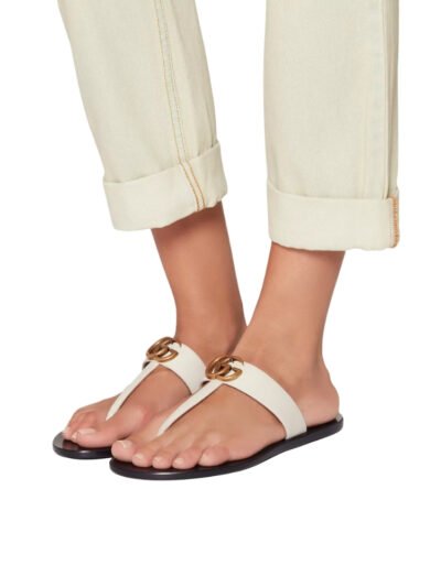 Gucci Thong Sandals With Double G White Leather ‎497444 A3N00 9022