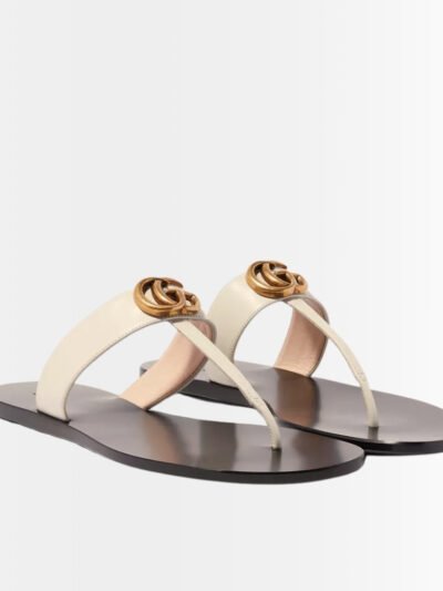 Gucci Thong Sandals With Double G White Leather 497444 A3N00 9022
