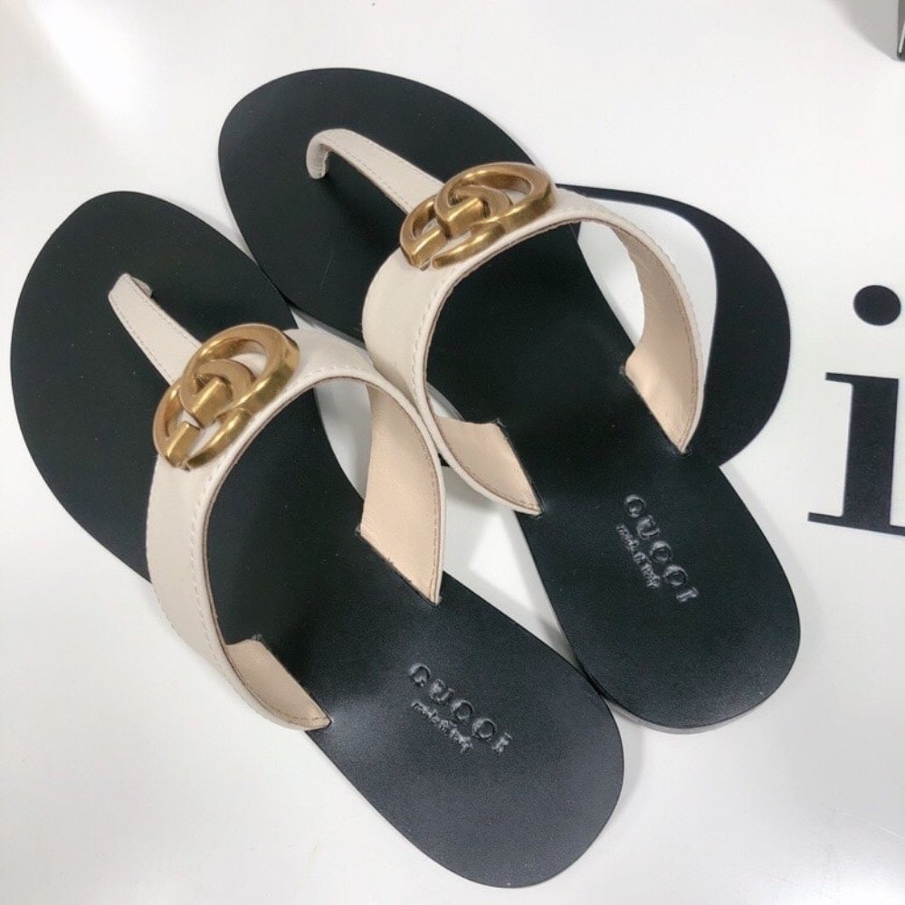 Gucci Thong Sandals With Double G White Leather 497444 A3N00 9022