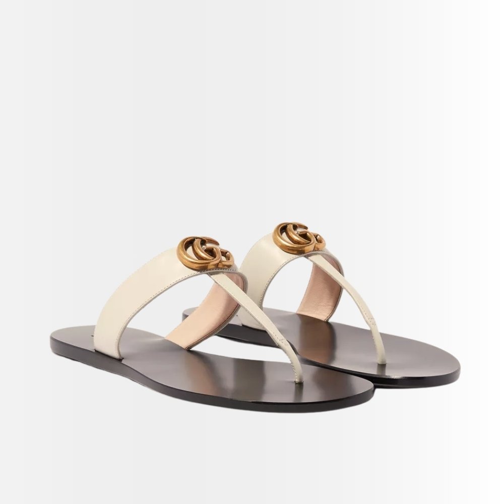 Gucci Thong Sandals With Double G White Leather 497444 A3N00 9022