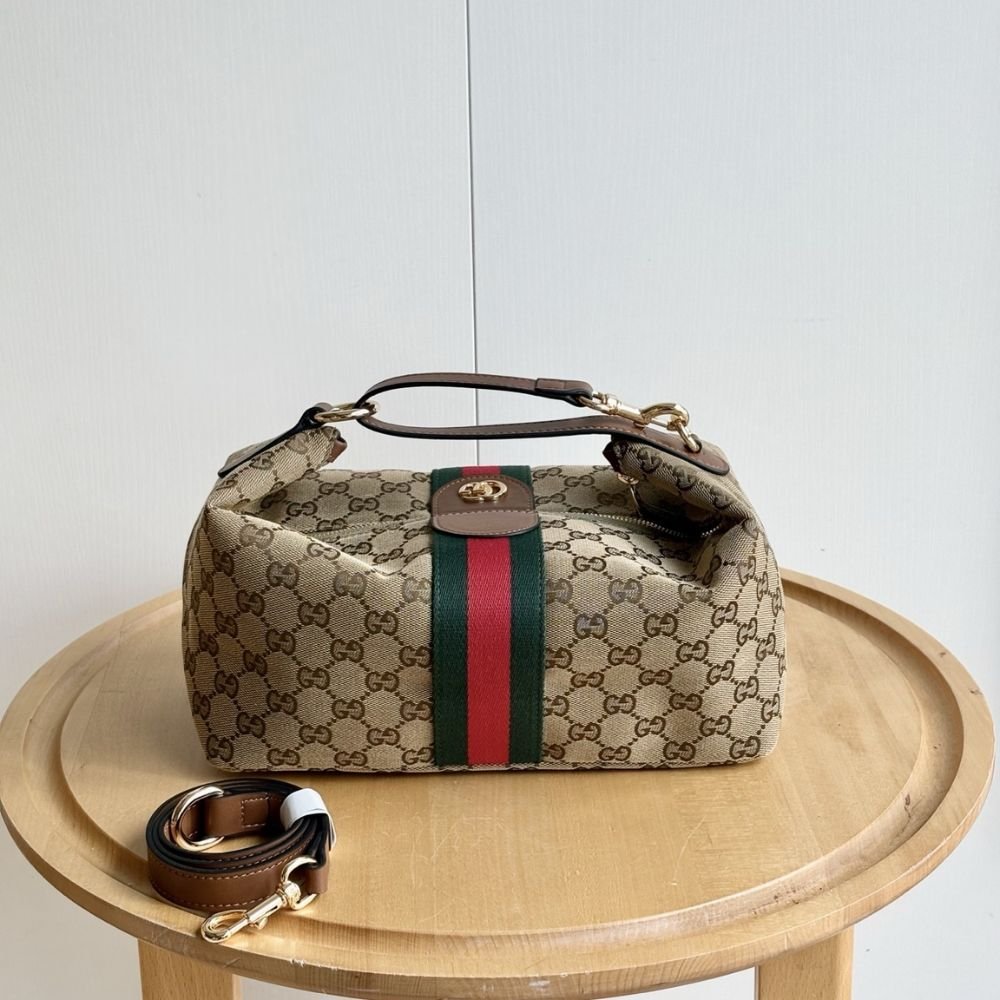 Gucci Vanity Medium Top Handle Bag Beige And Brown GG Canvas 27Cm 857799 FAFUF 9870