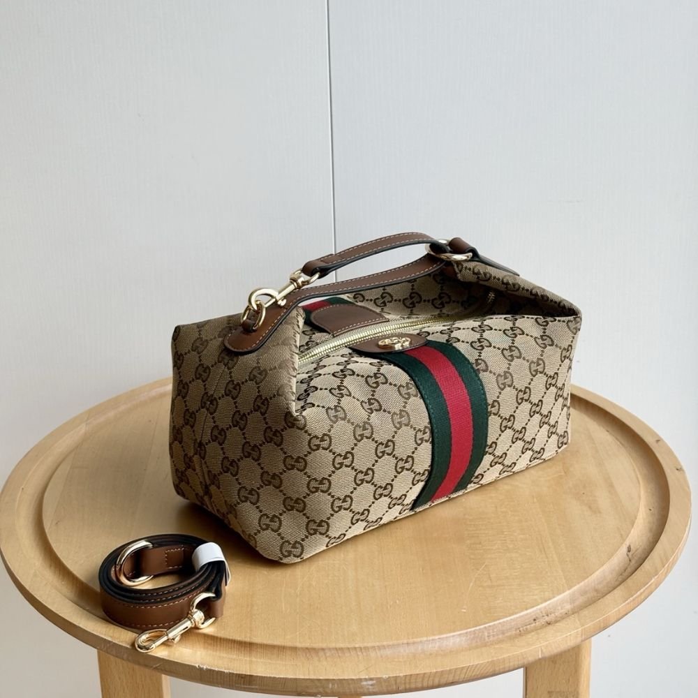 Gucci Vanity Medium Top Handle Bag Beige And Brown GG Canvas 27Cm 857799 FAFUF 9870