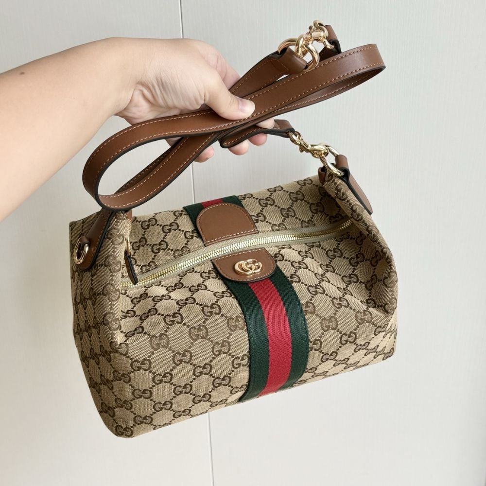 Gucci Vanity Medium Top Handle Bag Beige And Brown GG Canvas 27Cm 857799 FAFUF 9870