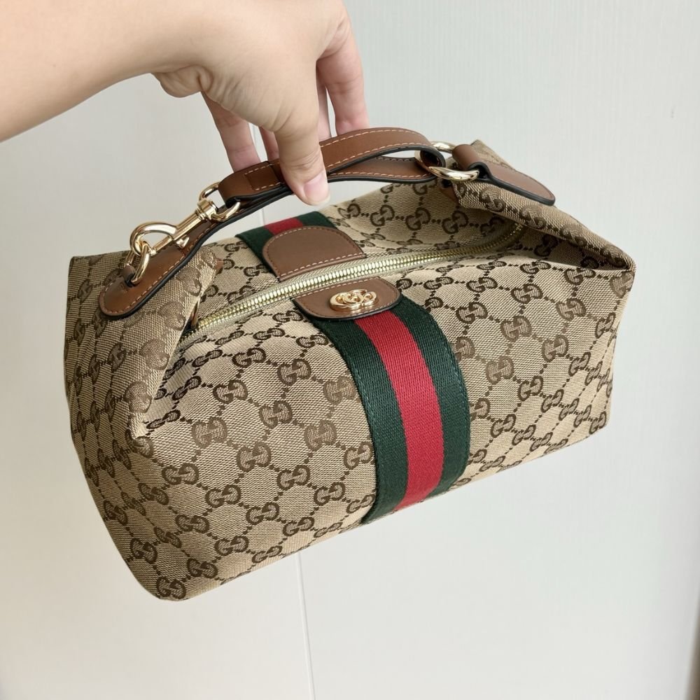 Gucci Vanity Medium Top Handle Bag Beige And Brown GG Canvas 27Cm 857799 FAFUF 9870