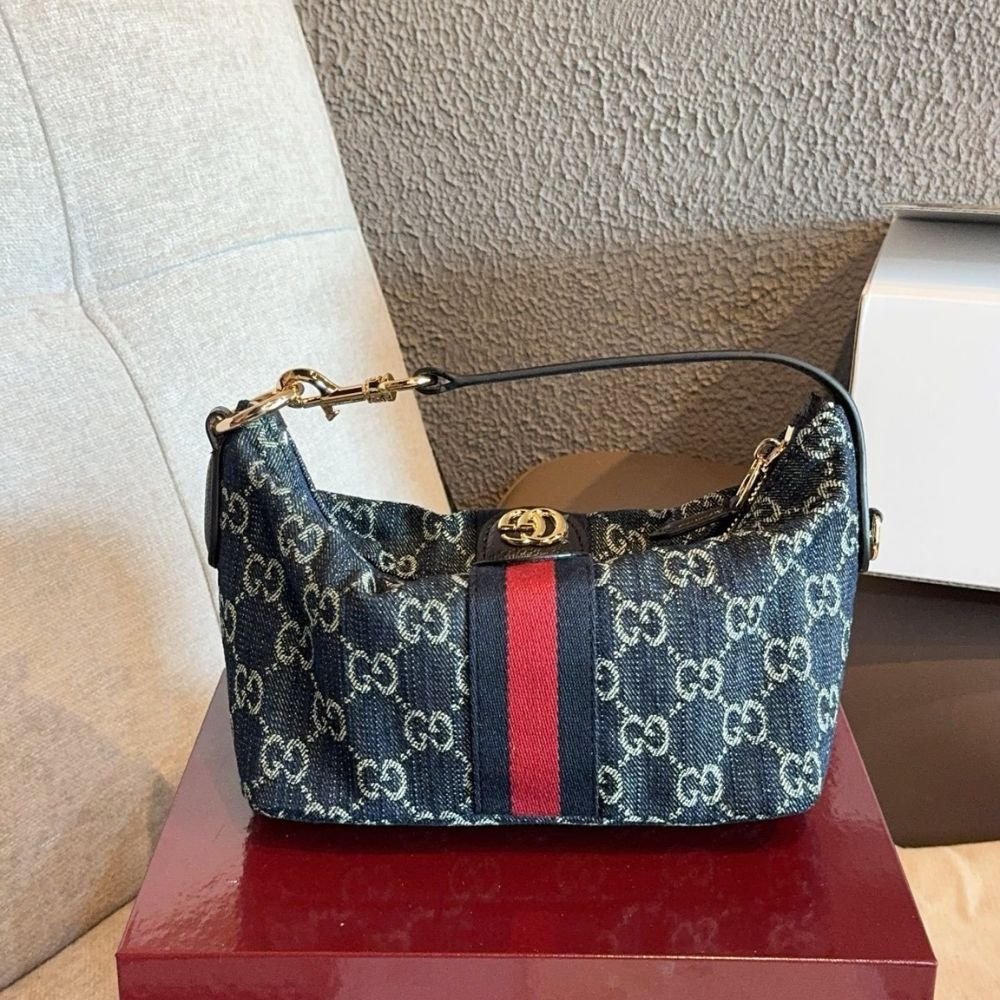 Gucci Vanity Medium Top Handle Bag Denim Blue 27Cm 857799 2ACFA 4444