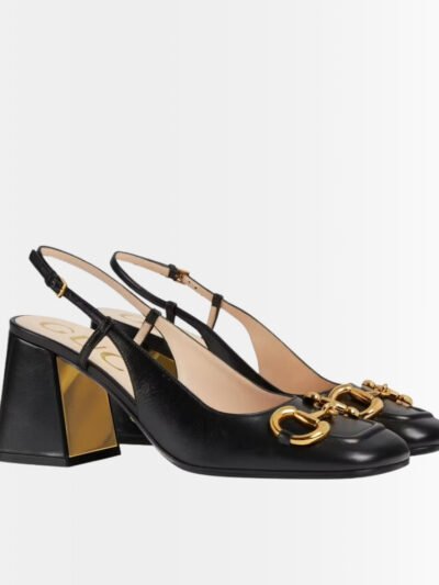 Gucci Women’s Mid Heel Slingback With Horsebit Black ‎643892 C9D00 1000
