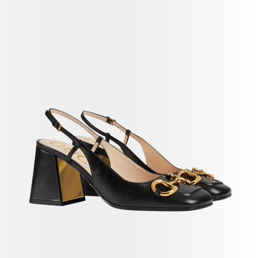 Gucci Women’s Mid Heel Slingback With Horsebit Black 643892 C9D00 1000