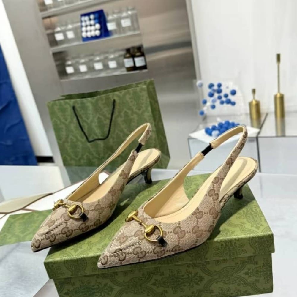 Gucci Women’S Slingback Pump With Horsebit Beige And Ebony 782627 2HK80 9763