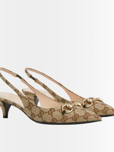 Gucci Women’S Slingback Pump With Horsebit Beige And Ebony 782627 2HK80 9763