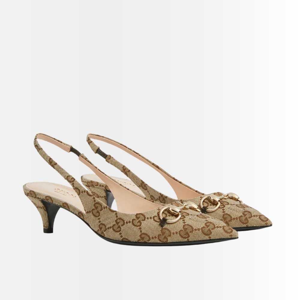 Gucci Women’S Slingback Pump With Horsebit Beige And Ebony 782627 2HK80 9763