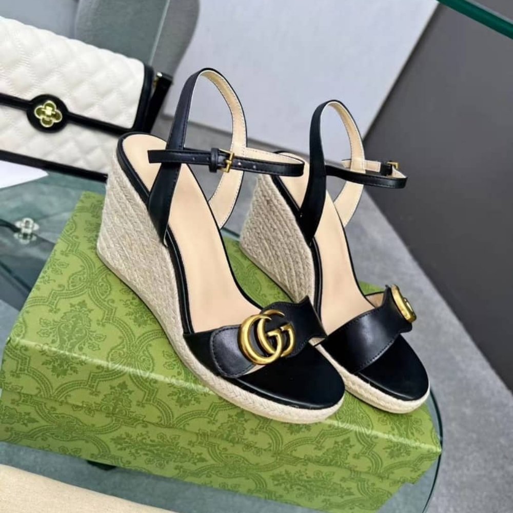 Gucci Women's Aitana Espadrille Wedge Sandals Black