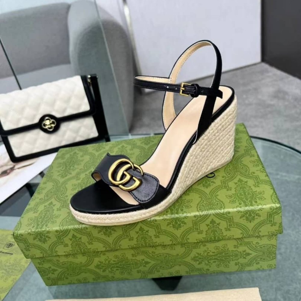 Gucci Women's Aitana Espadrille Wedge Sandals Black