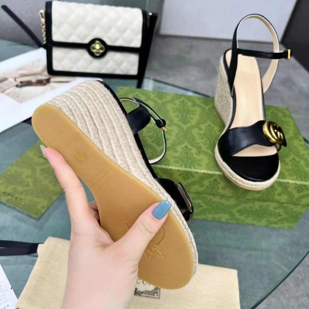 Gucci Women's Aitana Espadrille Wedge Sandals Black