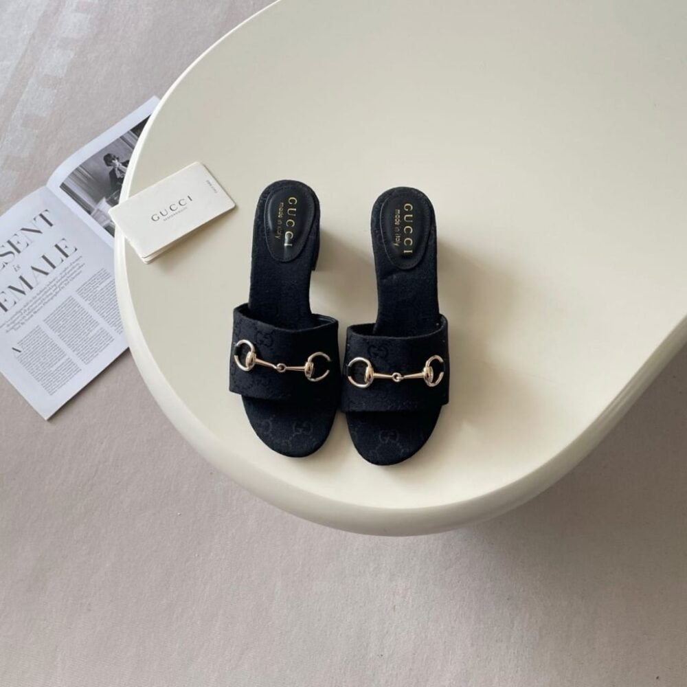 Gucci Women's High Heel Slides With Horsebit Black
